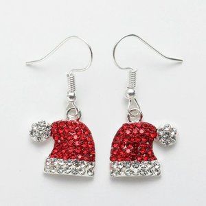 Crystal Studded Santa Hat Earrings
